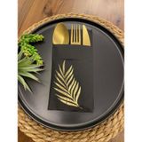 Kidspartim 12'li 40x40 cm Gold Yaldızlı Siyah Yaprak Cepli Peçete