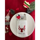 Kidspartim 12'li 40x40 cm Kırmızı Beyaz Cepli Aır Touch Yılbaşı Geyik Modeli Peçete