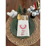 Kidspartim 12'li 40x40 cm Kırmızı Yaldızlı Beyaz Cepli Küçük Geyik Boynuzu Peçete