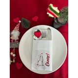 Kidspartim 12'li 40x40 cm Kırmızı Yaldızlı Beyaz Cepli Yılbaşı Cheers Modeli Peçete