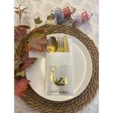 Kidspartim Gold Yaldızlı Beyaz Arapça Ay Desenli Ramadan Mübarek Cepli Peçete 12'li 40x40
