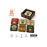 KidsTown Woodtown Retro Kahve Temalı MDF Bardak Altlığı 6'lı Set Vintage Coffee Coaster Dekoratif Masa Koruyucu