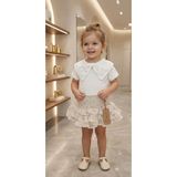 Kidzes Kız Bebek Kısa Kollu Merserize Bluz Müslin Etek 2'li Takım - Krem - Kahve - 6 - 9 Ay