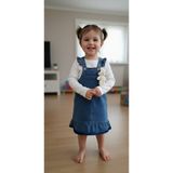 Kidzes Kız Çocuk Bayramlık Badili Yumuşak Kot Salopet Elbise - 5 Yaş - Mavi