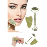 Kiesa 2'li Yeşim Taşı Roller ve Kalpli Gua Sha Taşı Cilt Bakım Seti, Doğal Yeşim Taşı Roller ve Gua Sha