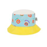 Kietla Fun Cha Cha Pop UV Korumalı Bucket Şapka, Mavi ve Sarı,%95 GRS Sertifikalı Geri Dönüştürülmüş Polyester, Çok Renkli Desenli (2-4 Yaş)