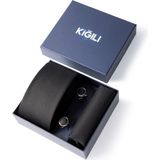 Kiğılı 3'lü Desenli Kravat & Mendil & Kol Düğmesi Hediye Kutulu Set - Siyah - Standart