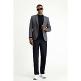 Kiğılı 4 Drop Relaxed Fit Rahat Kesim Yünlü Klasik Desenli Ceket - 48 - Süper Slim Fit - Orta Lacivert