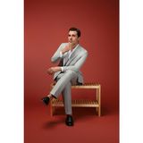 Kiğılı 7 Drop Slim Fit Dar Kesim Çizgili İtalyan Kesim Kruvaze Takım Elbise - 50 - Açık Gri - Slim Fit Kalıp
