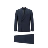 Kiğılı 7 Drop Slim Fit Dar Kesim Çizgili Yünlü Beli Lastikli Kruvaze Takım Elbise