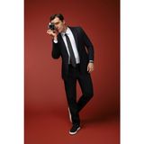 Kiğılı 7 Drop Slim Fit Dar Kesim Pamuklu Lyocell Kruvaze Takım Elbise - Siyah-Lacivert - Regular Fit - 58