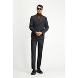 Kiğılı 7 Drop Slim Fit Dar Kesim Yünlü Çizgili Kruvaze Takım Elbise - 56 - Orta Antrasit - Slim Fit Kalıp