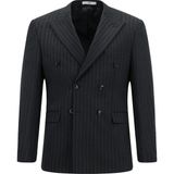 Kiğılı 7 Drop Slim Fit Dar Kesim Yünlü Çizgili Kruvaze Takım Elbise - Marengo - Slim Fit Kalıp - 48