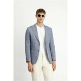 Kiğılı 7 Drop Slim Fit Dar Kesim Yünlü Keten Karışımlı Ekose Spor Ceket