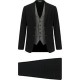 Kiğılı 7 Drop Super Slim Fit Eksra Dar Kesim Yelekli Takım Elbise - Siyah - Süper Slim Fit - 50