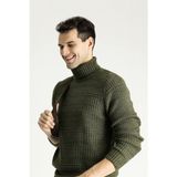Kiğılı Balıkçı Yaka Slim Fit Dar Kesim Desenli Triko Kazak Orta Haki Erkek Günlük Kullanım İçin - 3XL