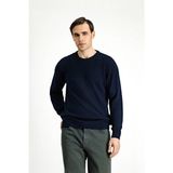 Kiğılı Bisiklet Yaka Regular Fit Desenli Triko Kazak - Koyu Lacivert - 5XL