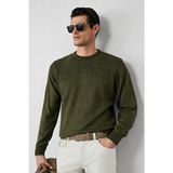 Kiğılı Bisiklet Yaka Regular Fit Desenli Triko Kazak - Orta Haki - 2XL