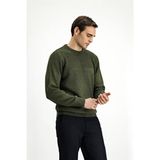 Kiğılı Bisiklet Yaka Regular Fit Desenli Triko Kazak - Orta Haki - 5XL