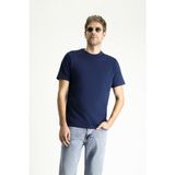 Kiğılı Bisiklet Yaka Regular Fit Süprem Pamuk Tişört Erkek Günlük Stil Kısa Kol Lacivert - 3XL