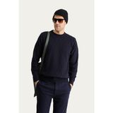 Kiğılı Bisiklet Yaka Regular Fit Yünlü Triko Kazak - Koyu Lacivert - 2XL