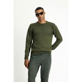 Kiğılı Bisiklet Yaka Slim Fit Dar Kesim Desenli Triko Kazak Orta Haki Erkek Günlük Stil - 3XL