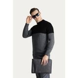 Kiğılı Bisiklet Yaka Slim Fit Dar Kesim Desenli Triko Kazak Siyah Erkek için Günlük Stil - XL