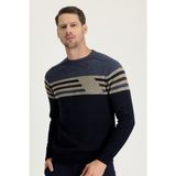 Kiğılı Bisiklet Yaka Slim Fit Dar Kesim Dikişsiz Desenli Triko Kazak Erkek - Koyu Lacivert - 3XL