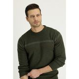 Kiğılı Bisiklet Yaka Yünlü Desenli Regular Fit Kazak Orta Haki Renk Erkekler İçin Günlük Kullanım - 3XL