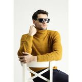 Kiğılı Erkek Balıkçı Yaka Desenli Slim Fit Dar Kesim Triko Kazak Sarı Renk - XL - Hardal