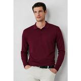 Kiğılı Erkek Regular Fit Polo Yaka Düz Triko Kazak Koyu Bordo Uzun Kol Günlük Stil - 2XL
