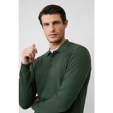 Kiğılı Erkek Regular Fit Polo Yaka Düz Triko Kazak Orta Haki Günlük Stil - XL