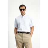 Kiğılı Kısa Kol Regular Fit Pamuk Çizgili Gömlek - Açık Mavi - 6XL