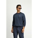 Kiğılı Koyu Füme Regular Fit Erkek Bisiklet Yaka Nakışlı Basic İnce Sweatshirt Truvakar Kol