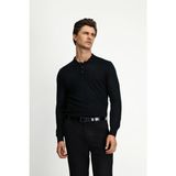 Kiğılı Polo Yaka Düğmeli Regular Fit Sıcak Tutan Yünlü Triko Kazak - Siyah - 4XL