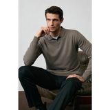 Kiğılı Regular Fit Polo Yaka Düz Triko Kazak - Orta Vizon - 4XL