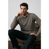 Kiğılı Regular Fit Polo Yaka Düz Triko Kazak - Orta Vizon - M