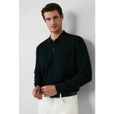 Kiğılı Regular Fit Polo Yaka Siyah Düz Triko Kazak Erkek Günlük Kullanım İçin Tasarlandı - 2XL