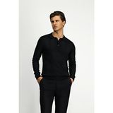 Kiğılı Siyah Polo Yaka Regular Fit Triko Kazak