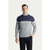 Kiğılı Slim Fit Bisiklet Yaka Erkek Triko Kazak Orta Gri Renk Günlük Kullanıma Uygun