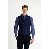 Kiğılı Slim Fit Dar Kesim Çizgili Klasik Kruvaze Yelek