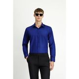Kiğılı Uzun Kol Slim Fit Dar Kesim Klasik Non Iron Pamuklu Gömlek - Orta Lacivert - 2XL