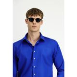 Kiğılı Uzun Kol Slim Fit Dar Kesim Klasik Non Iron Pamuklu Gömlek - Saks Mavi - 2XL