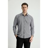 Kiğılı Uzun Kol Slim Fit Dar Kesim Pamuk Gömlek - Siyah - XS