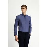 Kiğılı Uzun Kol Slim Fit Dar Kesim Pamuklu Gömlek - Orta Lacivert