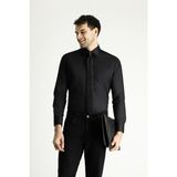 Kiğılı Uzun Kol Slim Fit Dar Kesim Siyah Pamuklu Gömlek Erkek Klasik Stil Rahat Kesim - 2XL