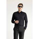 Kiğılı Uzun Kol Slim Fit Erkek Klasik Siyah Pamuklu Gömlek Non Iron Rahat Kesim - 4XL