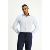 Kiğılı Uzun Kol Slim Fit Klasik Yaka Pamuklu Kolay Ütülenebilir Desenli Gömlek - Açık Mavi - 2XL