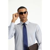 Kiğılı Uzun Kol Slim Fit Klasik Yaka Pamuklu Kolay Ütülenebilir Desenli Gömlek - Koyu Lacivert - 2XL