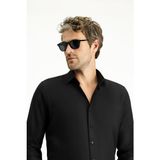 Kiğılı Uzun Kol Slim Fit Klasik Yaka Pamuklu Kolay Ütülenebilir Oxford 4 Mevsim Gömlek - Siyah - XL
